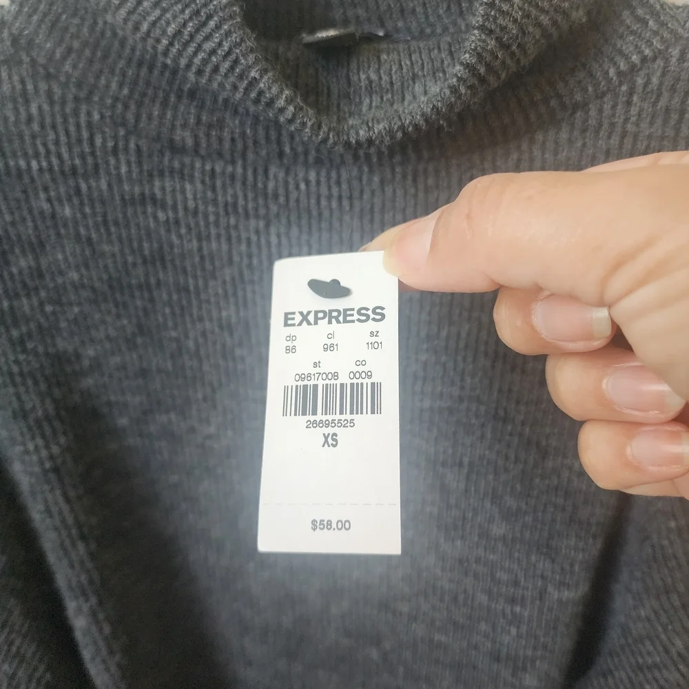 NWT Express Mock-Neck Gigot Sleeve Top - Heather Grey - XS - Sophisticated